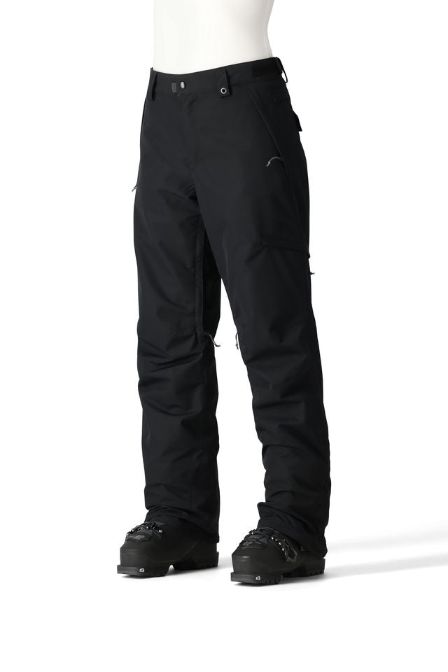 Women’s black cargo pants with side pockets and adjustable waist tabs