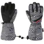 Dakine Junior's Tracker Glove 2025 - A black and white glove with a wavy line pattern, featuring a black palm and wrist strap.