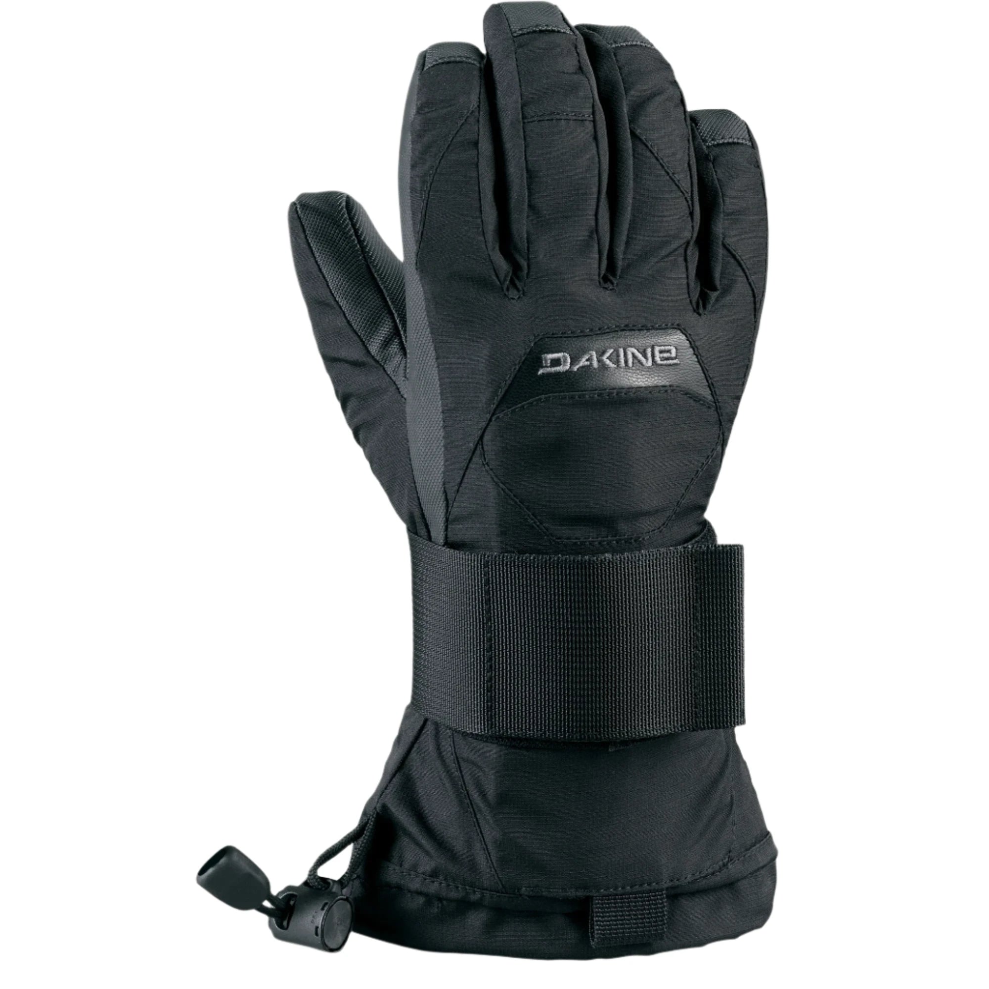 Dakine Junior's Wristguard Glove - A black glove with a wrist strap and thumb guard, featuring a small logo on the back of the hand.