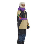 Airblaster Junior's Trencher Insulated Jacket 2025 - A black jacket with purple stripe and tan chest panel, featuring a zippered front and hood.
