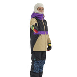 Airblaster Junior's Trencher Insulated Jacket 2025 - A black jacket with purple stripe and tan chest panel, featuring a zippered front and hood.
