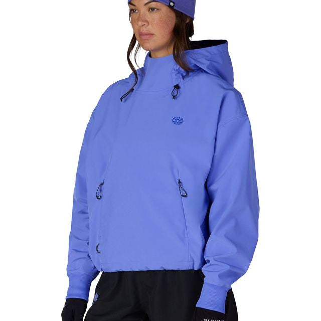 Women’s waterproof crop hoody in bright blue, hooded jacket with drawcord and front zip