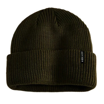 Autumn Select Beanie 2025 - Olive green beanie with a ribbed texture and folded cuff.