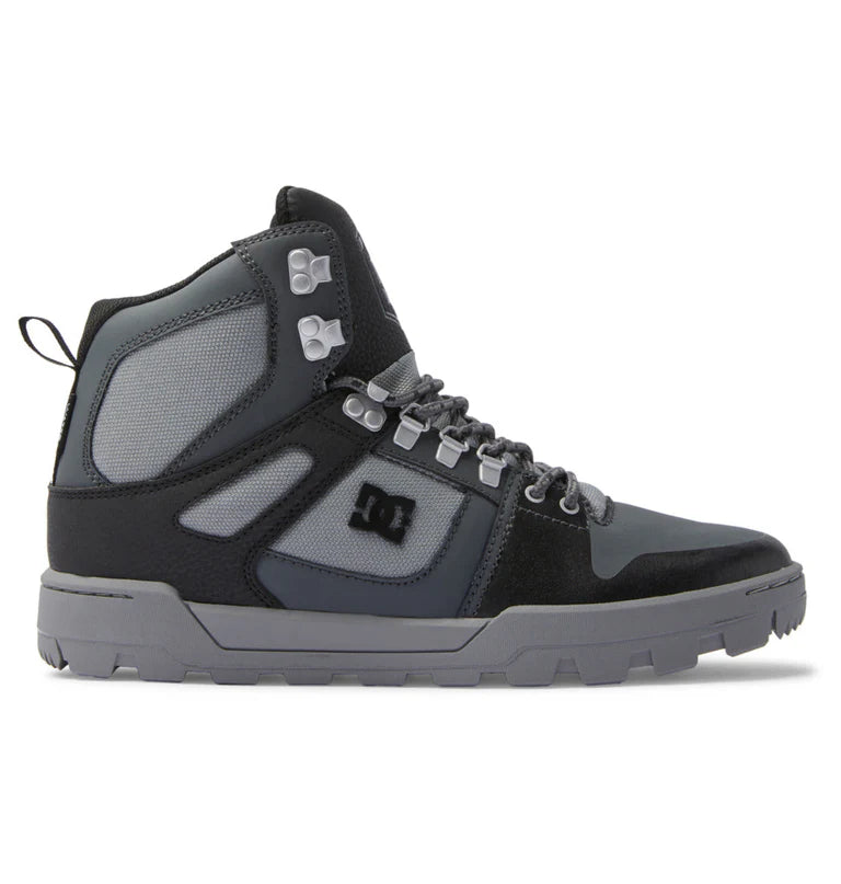 DC Pure High Top Water Resistant Boots 2024 - A pair of high-top boots with a water-resistant design, featuring a sleek black and white color scheme.