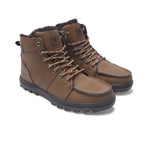 DC Woodland Boots 2024 - A pair of brown leather boots with a rugged sole and laces, set against a white background.