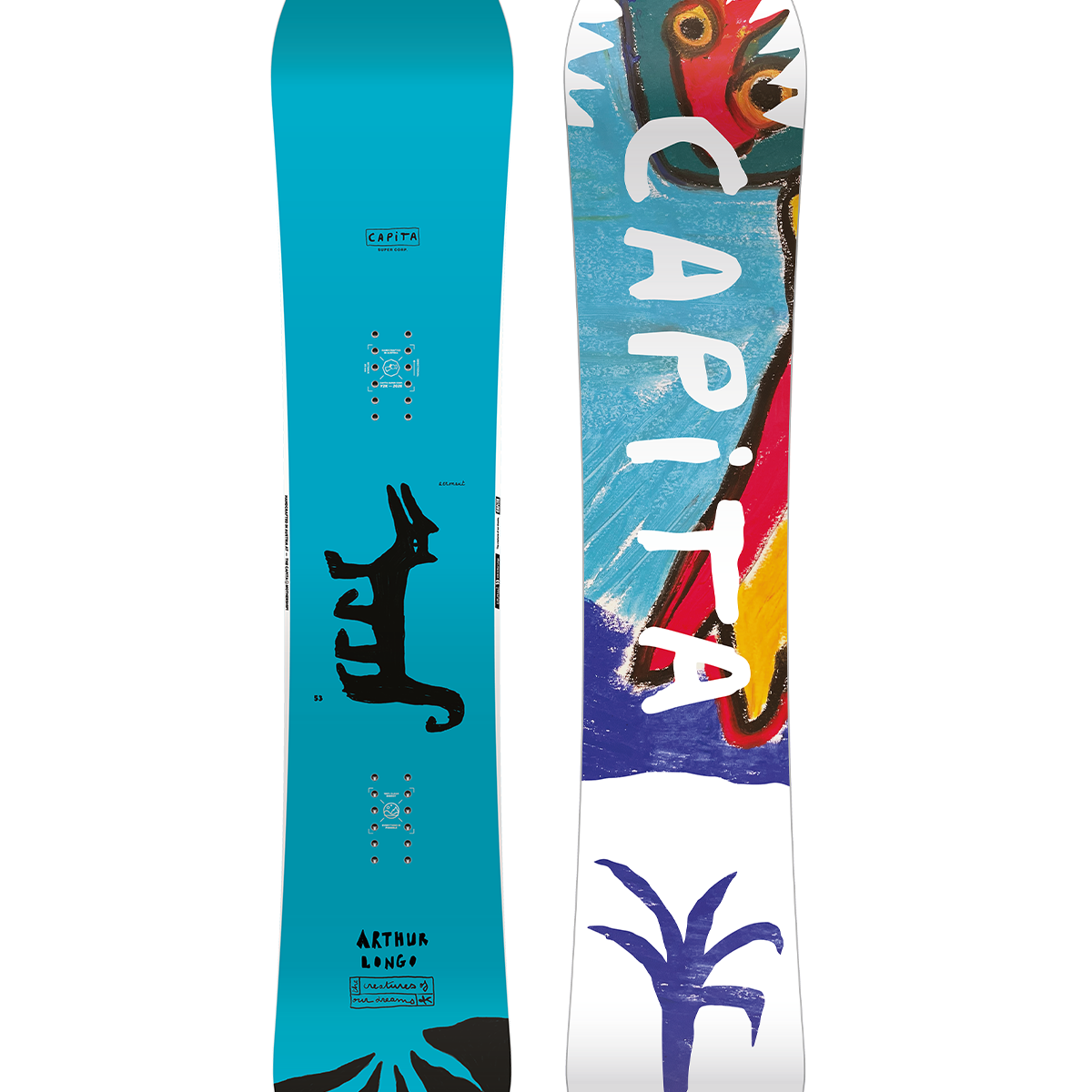 CAPITA AERONAUT SNOWBOARD 2026 - White snowboard with black and red logo on top left corner, black bindings on bottom edge.
