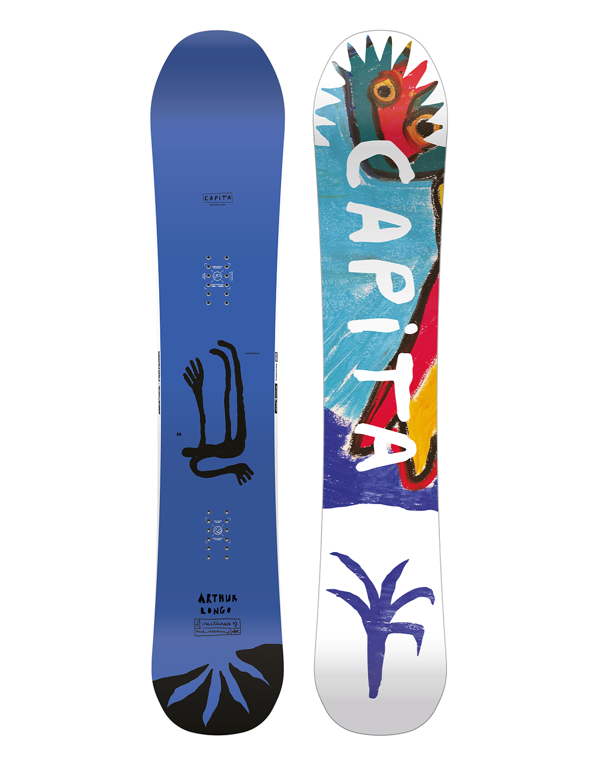 CAPITA AERONAUT SNOWBOARD 2026 - White snowboard with black and red logo on top left corner, black bindings on bottom edge.