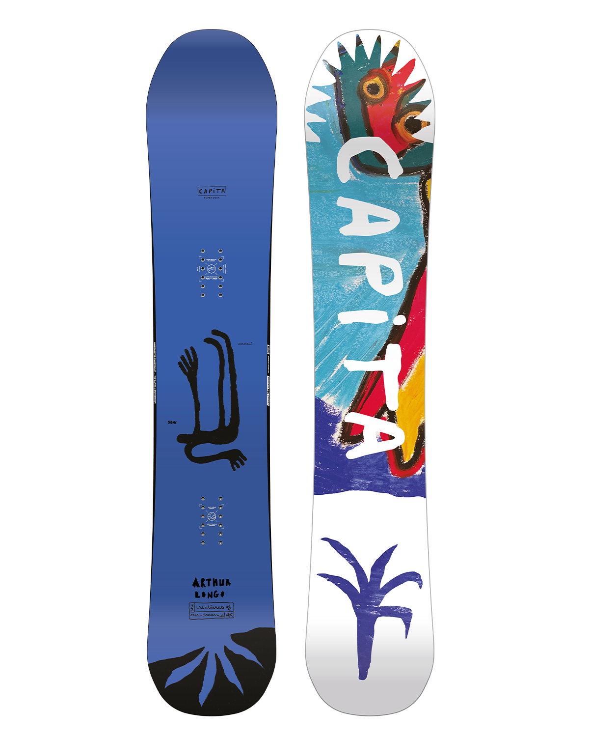 CAPITA AERONAUT SNOWBOARD 2026 - White snowboard with black and red logo on top left corner, black bindings on bottom edge.