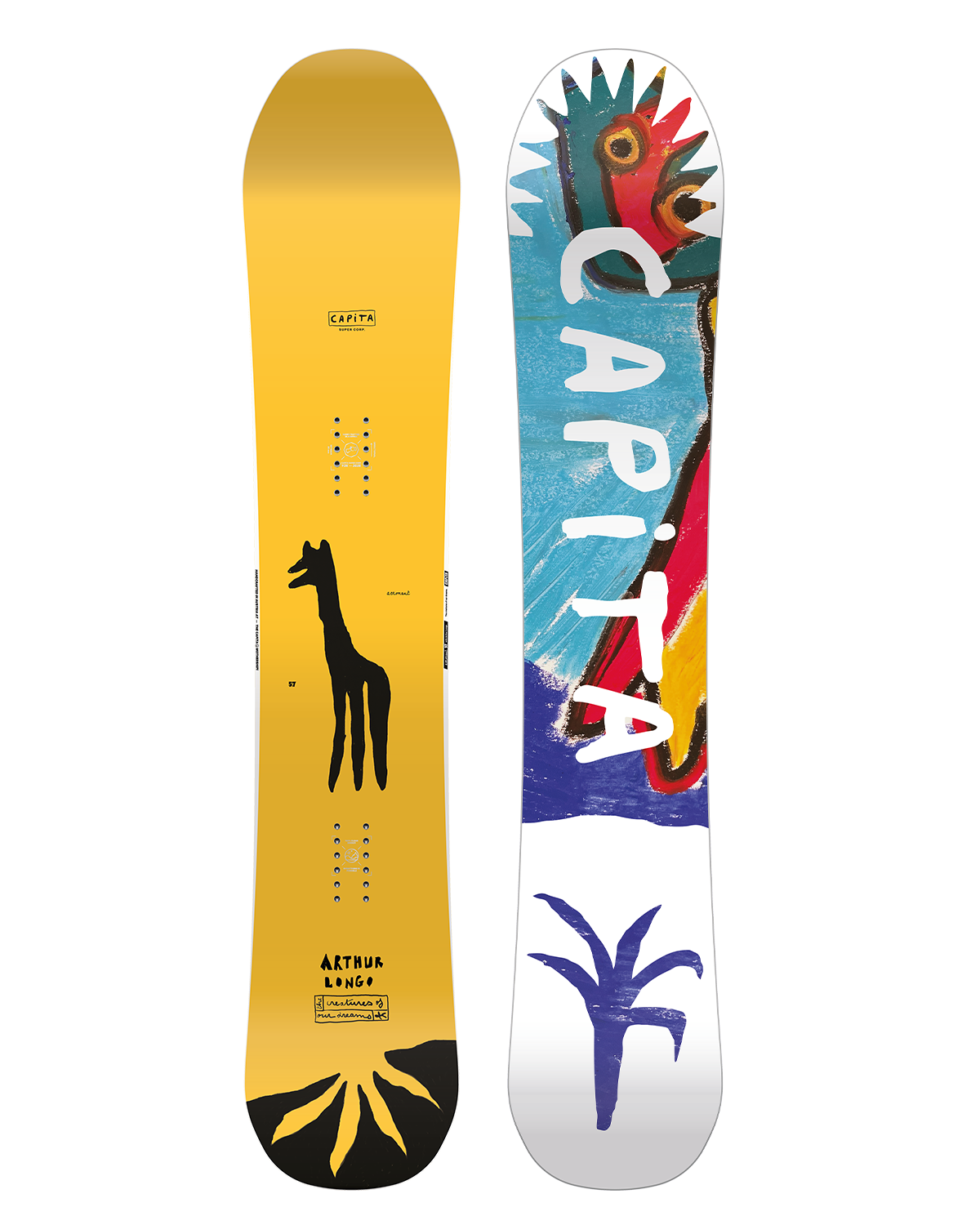 CAPITA AERONAUT SNOWBOARD 2026 - White snowboard with black and red logo on top left corner, black bindings on bottom edge.