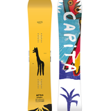 CAPITA AERONAUT SNOWBOARD 2026 - White snowboard with black and red logo on top left corner, black bindings on bottom edge.
