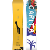 CAPITA AERONAUT SNOWBOARD 2026 - White snowboard with black and red logo on top left corner, black bindings on bottom edge.