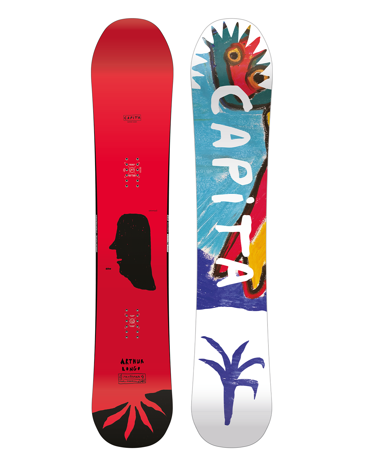 CAPITA AERONAUT SNOWBOARD 2026 - White snowboard with black binding mounts and a black logo on top.