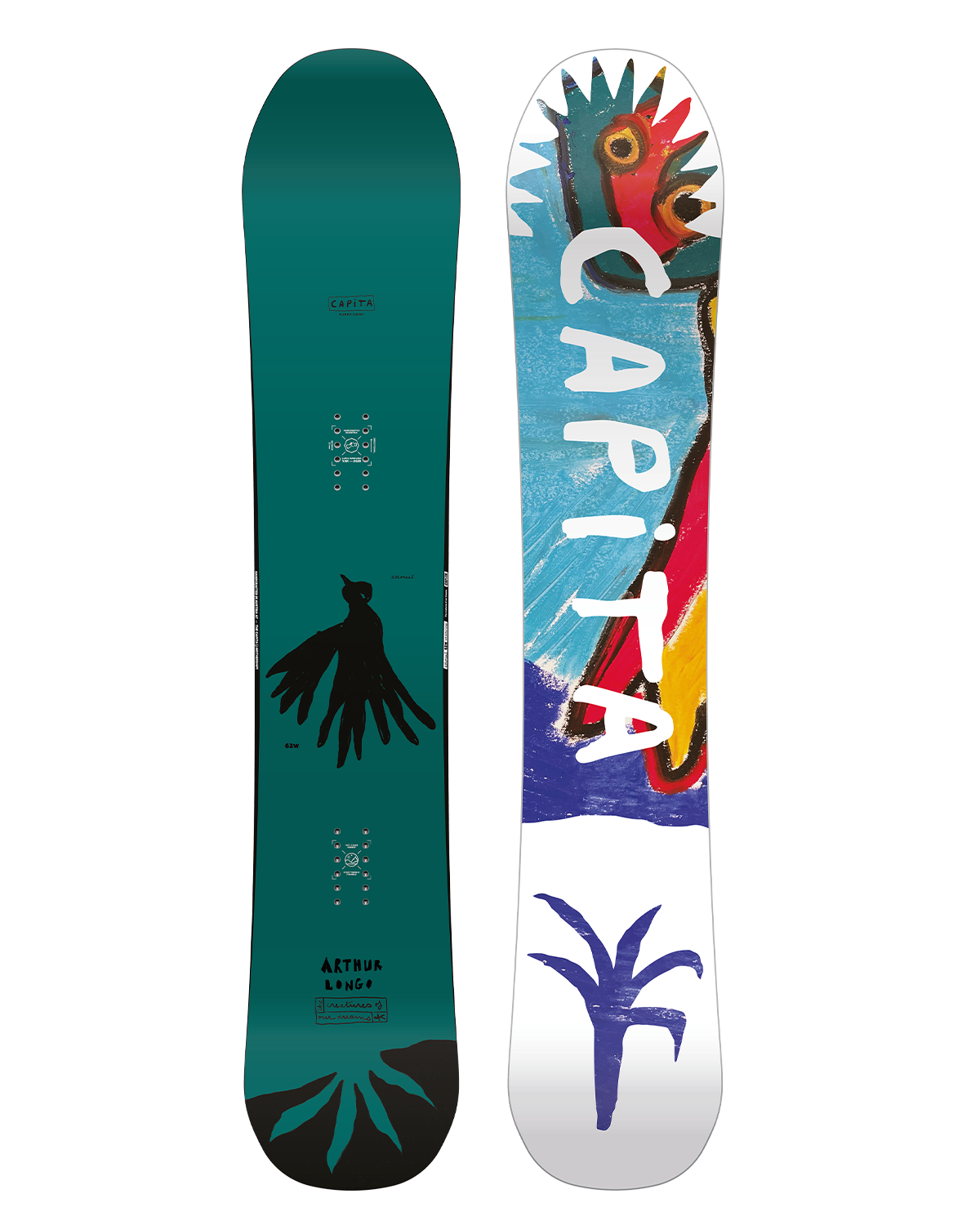 CAPITA AERONAUT SNOWBOARD 2026 - White snowboard with black logo and writing on top, angled view of tip and tail.