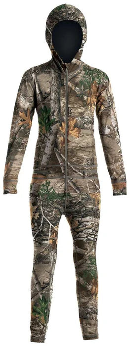 Airblaster Junior's Ninja Suit 2024 - Black one-piece snowsuit with a ninja mask hood and black straps on the arms and legs.