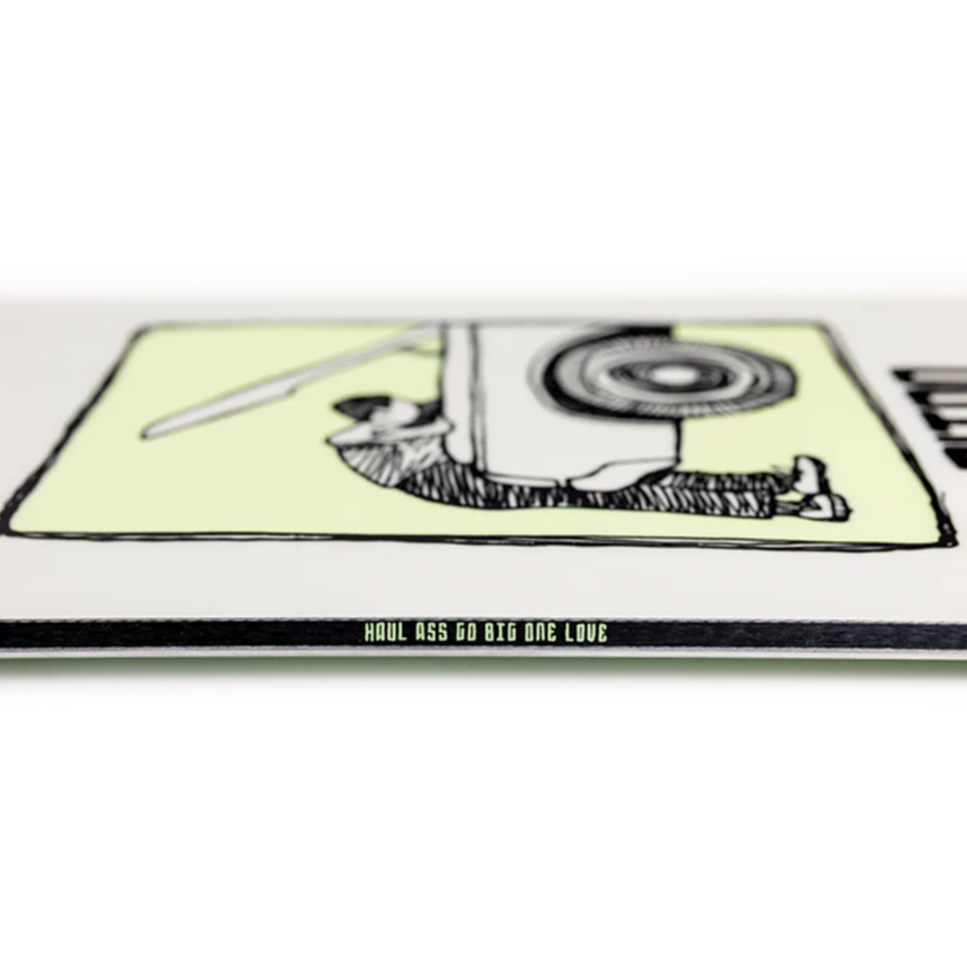 Nitro Alternator Snowboard - A black snowboard with a white logo on top of it, lying flat on its side.