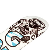 GNU Antigravity Snowboard - A white snowboard with a black outline of an astronaut floating in space, wearing a spacesuit and helmet.