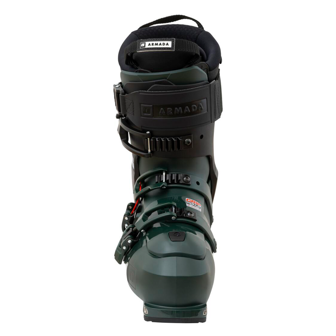 Armada AR One 130 MV Ski Boot 2026 - A dark green ski boot with a black strap and buckle on the side.
