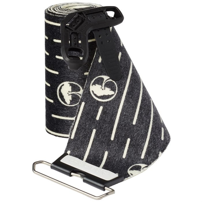 Arbor Coda Splitboard Skin 2023 - Black splitboard skin with white lines and logos, rolled up on a plain background.