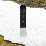 Arbor Element Camber 2023 - A black snowboard with a white logo and silver base.