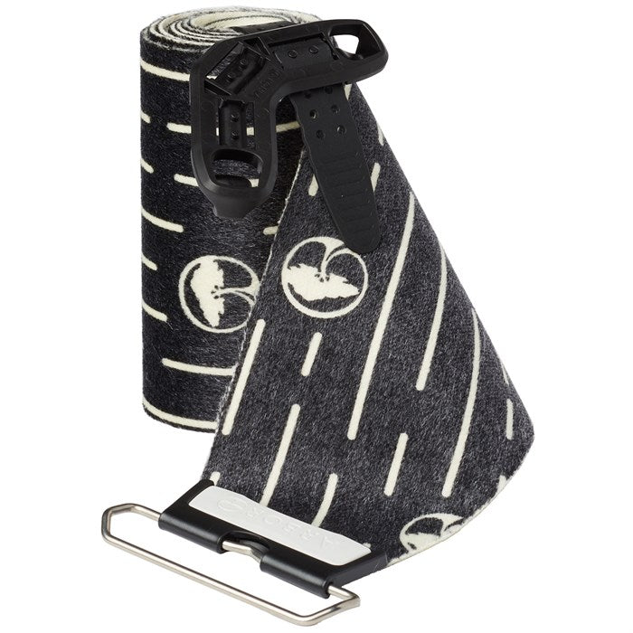 Arbor Swoon Splitboard Skin 2023 - A black splitboard skin with white lines and logos, featuring a circular logo on the left side.