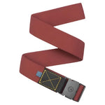 Arcade Ridge Slim Belt 2022 - A brown belt with a silver buckle featuring a circular logo.