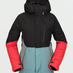 Volcom Women's Aris Insulated GORE-TEX Jacket 2023 - A black jacket with a hood, featuring a zipper and two zippered pockets on the front.