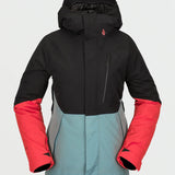 Volcom Women's Aris Insulated GORE-TEX Jacket 2023 - A black jacket with a hood, featuring a zipper and two zippered pockets on the front.