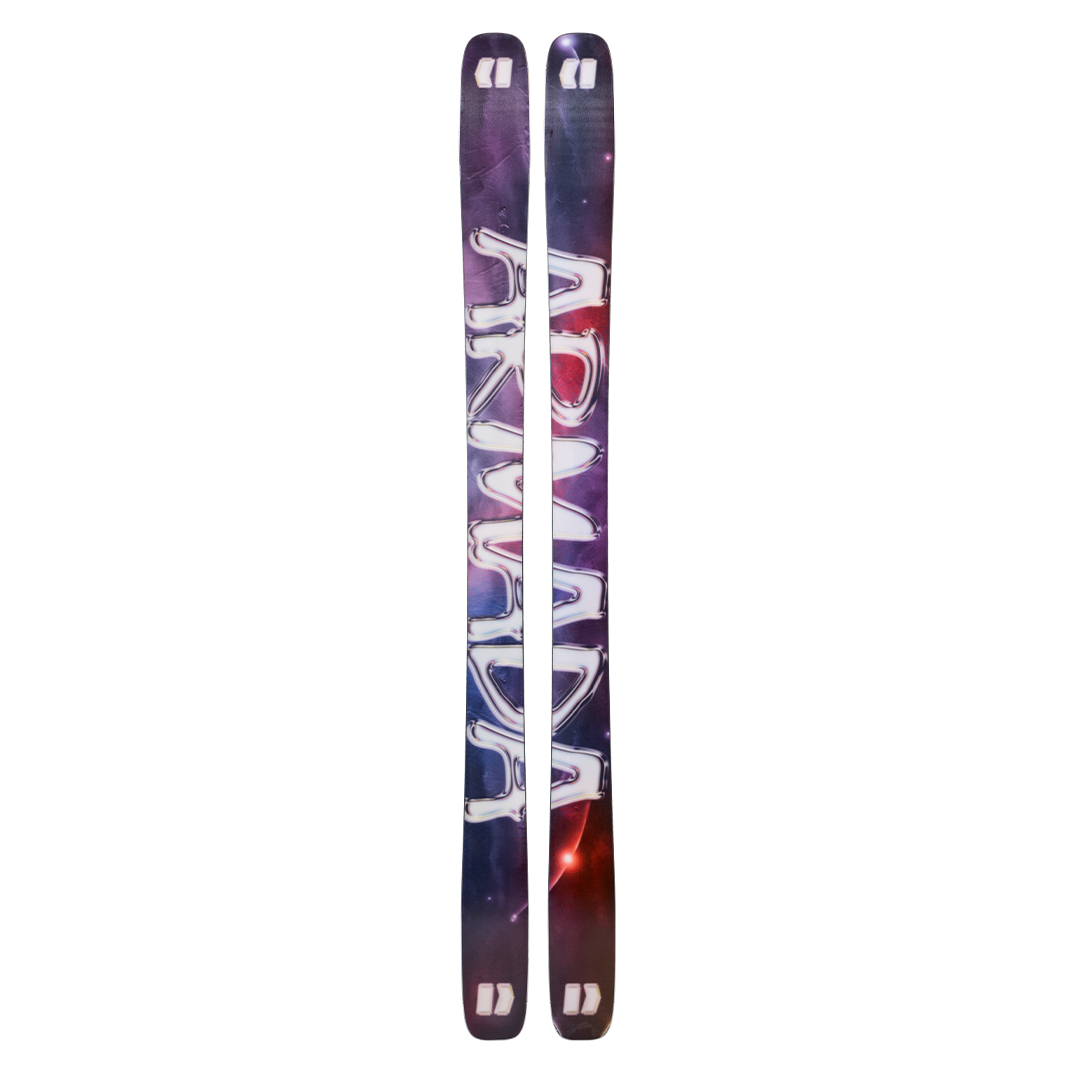 Armada ARV 100 Skis 2026 - A pair of skis with a purple and black base color, featuring white lettering that reads "ARV" on the top sheet.