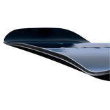 GNU Banked Country Snowboard 2026 - A black snowboard with a subtle white stripe on its top edge, viewed from an angle that highlights its curved shape and glossy finish.