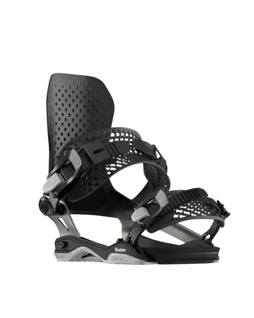 Bataleon Blaster Asymwrap Snowboard Bindings - A black snowboard binding with a textured strap and silver buckles.