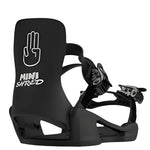 Bataleon Junior's Minishred Snowboard Bindings 2025 - A black snowboard binding with a white logo featuring a hand and the words "MINISHRED" on the strap.