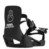 Bataleon Junior's Minishred Snowboard Bindings 2025 - A black snowboard binding with a white logo featuring a hand and the words "MINISHRED" on the strap.