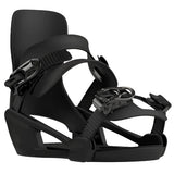 Bataleon Junior's Minishred Snowboard Bindings 2025 - Black bindings with silver buckles and straps on a white background.