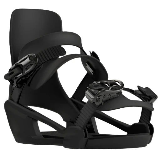 Bataleon Junior's Minishred Snowboard Bindings 2025 - Black bindings with silver buckles and straps on a white background.