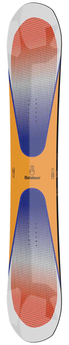 Bataleon Evil Twin Snowboard 2024 - A snowboard with a blue and red gradient design on its top surface.
