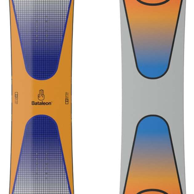 Bataleon Evil Twin Snowboard 2024 - A snowboard with a blue and orange gradient design on its top surface.