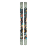 Atomic Bent Chetler 85 R Skis with M10 Bindings - A pair of skis featuring a predominantly white base with blue and orange accents, black bindings, and a gray logo at the top.