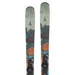 Atomic Bent Chetler 85 R Skis with M10 Bindings - A pair of skis with a gray top and black bindings, featuring a mountain graphic in shades of blue, orange, and brown.