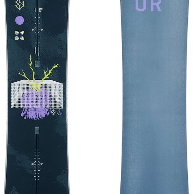 Endeavor Ranger Snowboard 2022 - A dark blue snowboard with a white logo and yellow lettering on top of it.