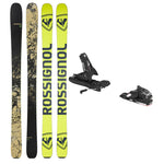 USED - Rossignol Black Ops Sender Ti with SPX 12 Bindings - A pair of skis and bindings, featuring a black base color with white lettering that reads "Black Ops" on the top ski.