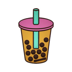 StompCharms Boba Milk Tea Large Stomp Pad 2025 - A large, rectangular-shaped stomp pad with a brown background and an image of a boba milk tea cup on it.