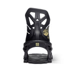 Now Brigade Snowboard Bindings 2024 - A black snowboard binding with a gold logo on the top strap and a gold "NOW" logo on the side.