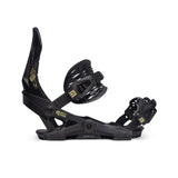 Now Brigade Snowboard Bindings 2024 - Black bindings with gold logos on the straps and a black plastic base.