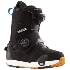 Burton Women's Felix Step On Snowboard Boot 2025 - A black snowboard boot with a white sole and a blue strap on the back.
