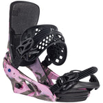 Burton Women's Lexa X Snowboard Bindings 2025 - A pink and black camouflage patterned snowboard binding with a textured footbed.