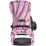 Burton Women's Lexa X Snowboard Bindings 2025 - A pink and grey snowboard binding with a black strap and buckle.