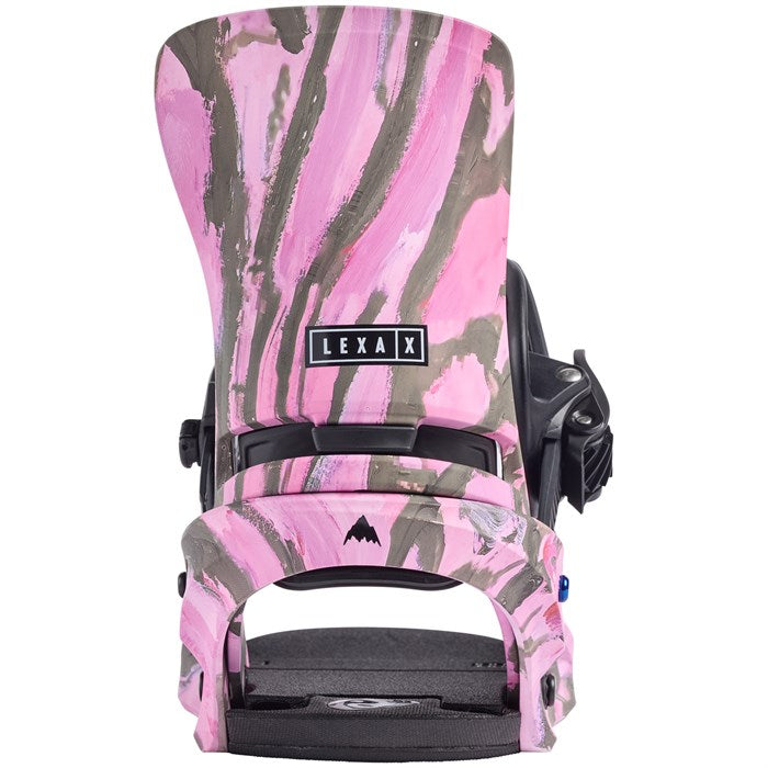 Burton Women's Lexa X Snowboard Bindings 2025 - A pink and grey snowboard binding with a black strap and buckle.