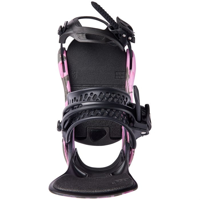 Burton Women's Lexa X Snowboard Bindings - A black and pink snowboard binding with a leopard print design on the straps.