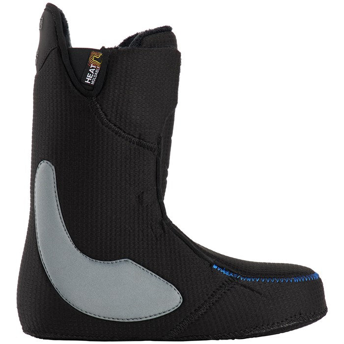 Burton Women's Limelight Step On Snowboard Boots 2025 - Black snowboard boots with a textured pattern on the side and a blue logo on the heel.
