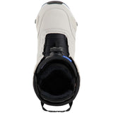 Burton Women's Limelight Step On Snowboard Boots 2025 - A pair of white snowboard boots with a black strap and buckle on top, featuring a blue logo.
